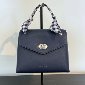 Draper James Navy Crossbody Satchel Handbag, Removable Adjustable Strap, Scarf